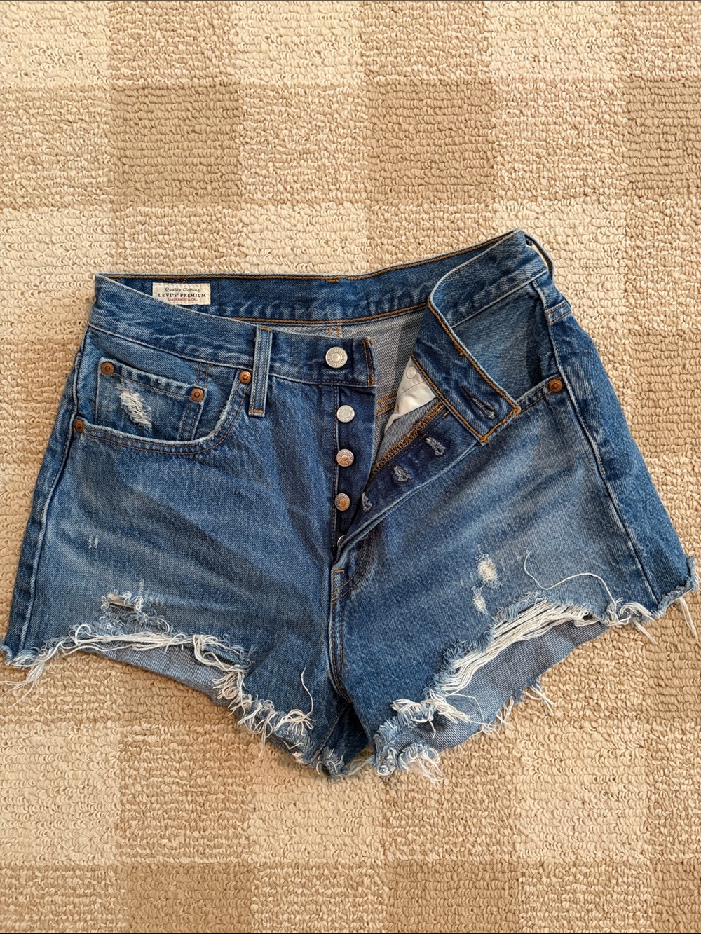 Levi's High-Waist Distressed Denim Shorts - Blue